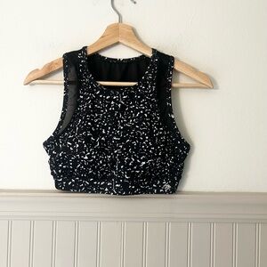 Nicole Miller Small Black White Speckled Mesh Padded Sports Bra
